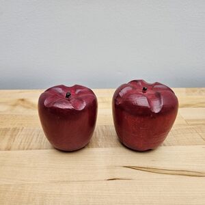 Red Wooden Apples Lot of 2 Vintage Rustic Farmhouse Decor Bowl Cottagecore